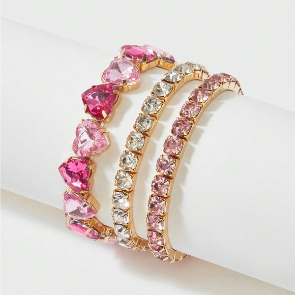 Love Rhinestone Bracelets Set of 3 - Picture 1 of 4